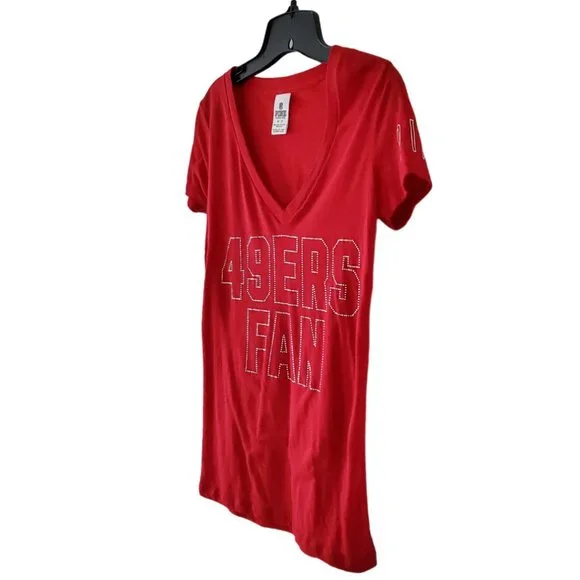 Victorias Secret Pink San Francisco 49ers Bling V-Neck T-Shirt | NWOT | XS | Red - Picture 3 of 10